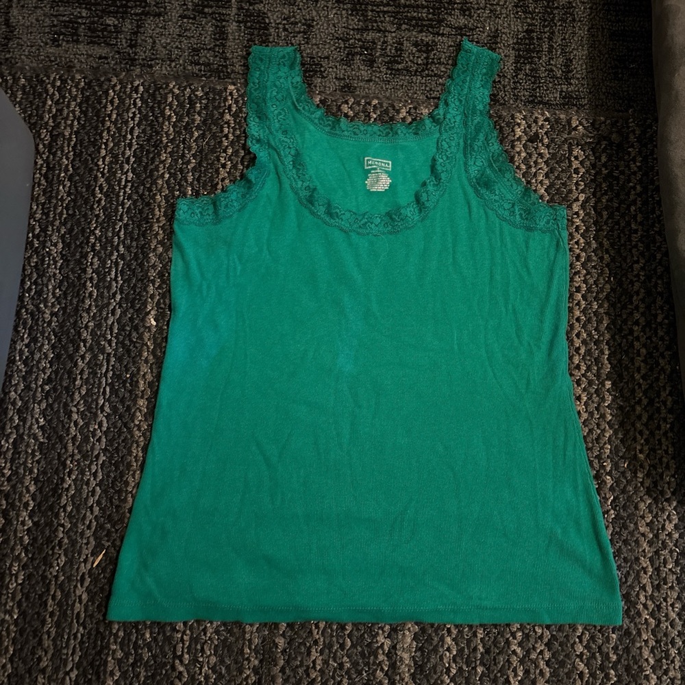 Merona Green Lace Trim Tank Top